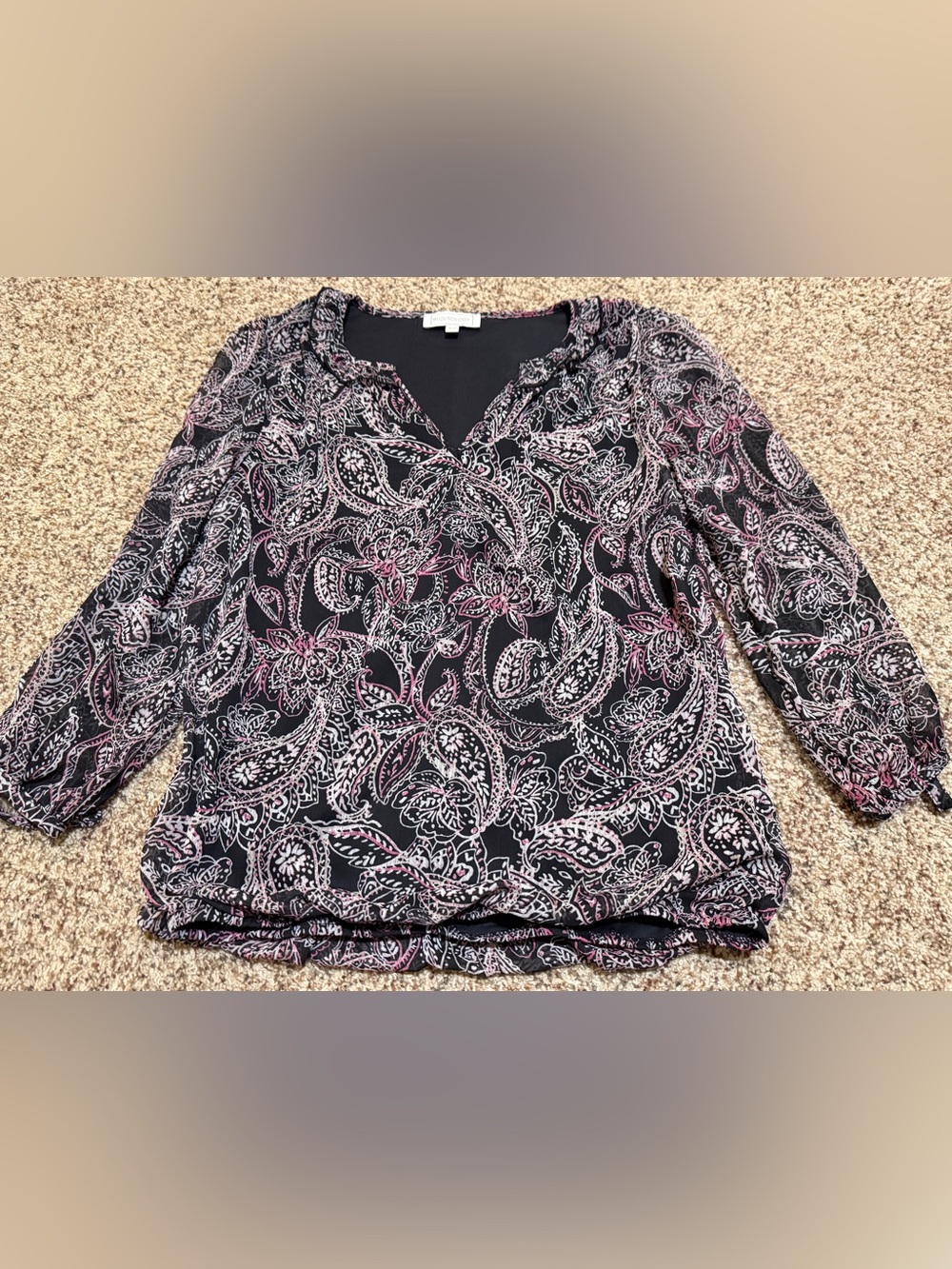 Blousology Paisley V Neck Loose Fitting Blouse Womens Small